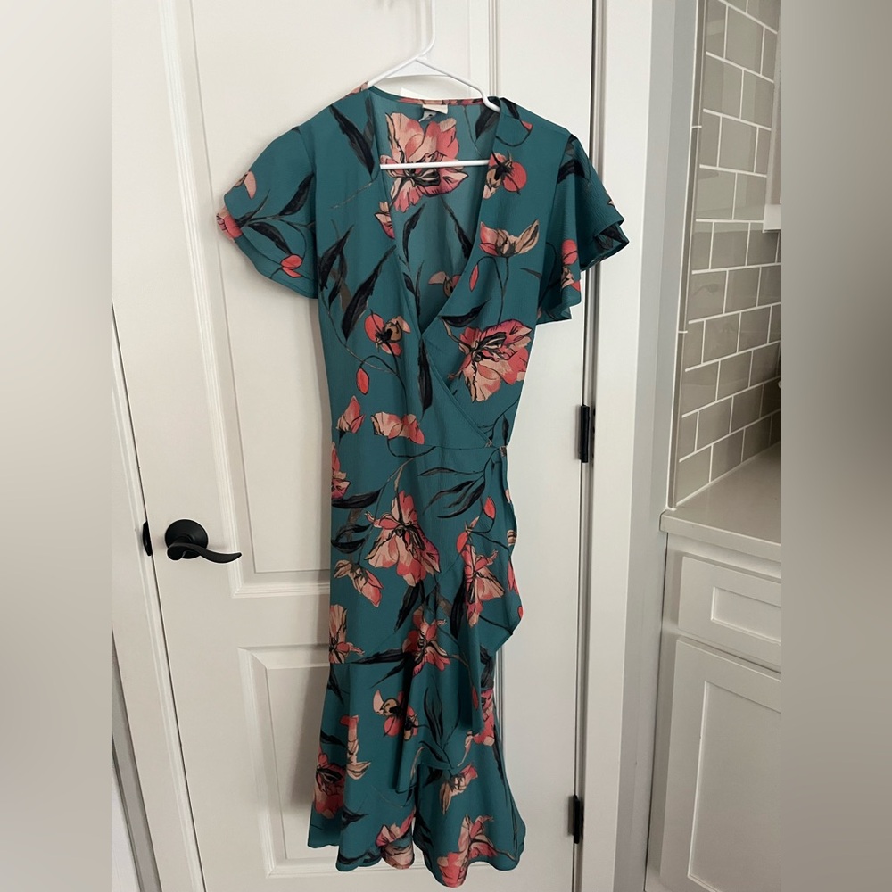 A New Day Orange and Pink Ruffled Wrap Sundress